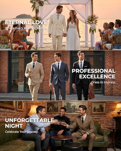 YND 2 Piece Mens Suit, Slim Fit Double Breasted Jacket and Pants Set, Peak Lapel Blazer for Wedding Prom Party Homecoming Lavender