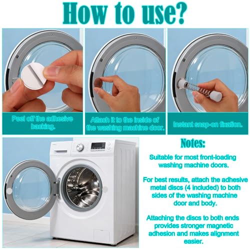 2 Stück Magnetische Türstützen für Frontlader-Waschmaschinen mit 4 Selbstklebenden Metallscheiben, Türöffner für Waschmaschinen zur Belüftung und Vermeidung Unangenehmer Gerüche