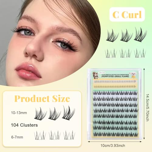 Image of MAYCREATE 104Pcs Self Adhesive Eyelashes Fake Eye Lashes for Women, Eyelash Lash Clusters, 2 Styles 10-13mm & 6-7mm Press On Self Stick Pre Glue Lashes Kit with Tweezer - Black