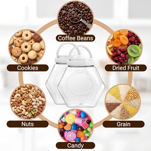 Tarros de plástico para dulces transparentes con forma hexagonal y tapas de rosca herméticas 6