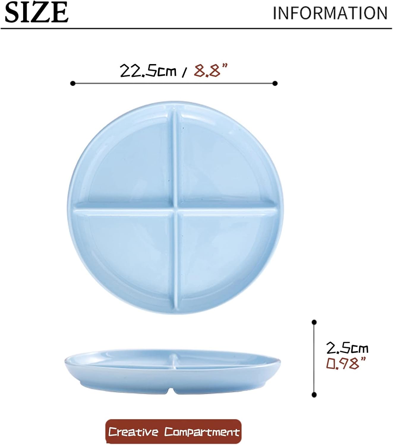 Weight Management Tableware - 4 Compartment Serving Platter Tray Unique Porcelain Plate with Dividers Servechips and Dip, Candy, Nuts, Fruit, Veggies Perfect for Parties, Buffets (Color : Blue)