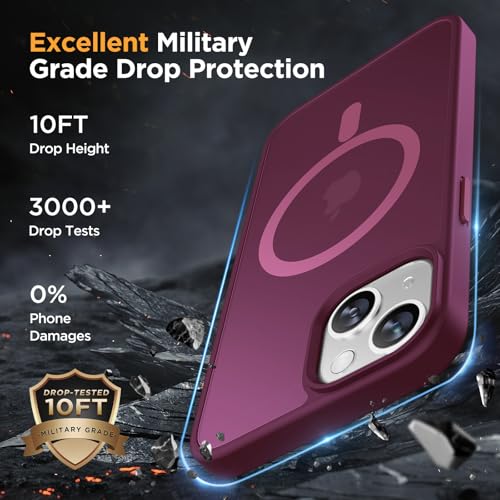 Image of Miracase Magnetic for iPhone 14 Case 6.1 inch (Compatible with MagSafe)(with 2X Screen Protectors) Military-Grade Protection, Anti-Fingerprint Translucent Matte Phone Case Cover, Wine Red