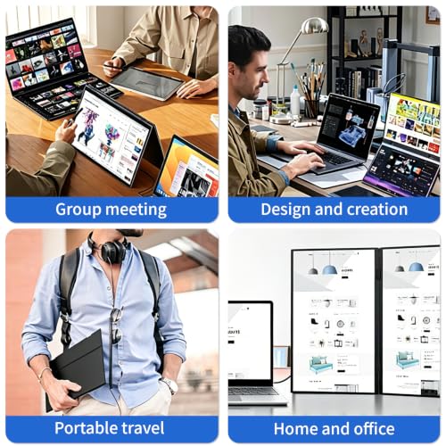 Image of Dual Portable Monitor 18.5 inch 1080P FHD HDR 360 Folding Stacked Triple Laptop Screen Extender, USB-C HDMI Second Monitor for Laptop, Mac, Windows, VESA Mountable(Driver Need)