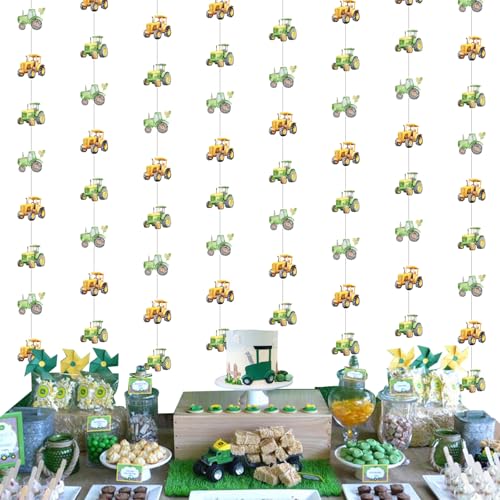 JOYMEMO 8Pcs Tractor Theme Streamers, Green Yellow Tractor Garlands for Birthday Baby Shower Farm Themed Party Decorations