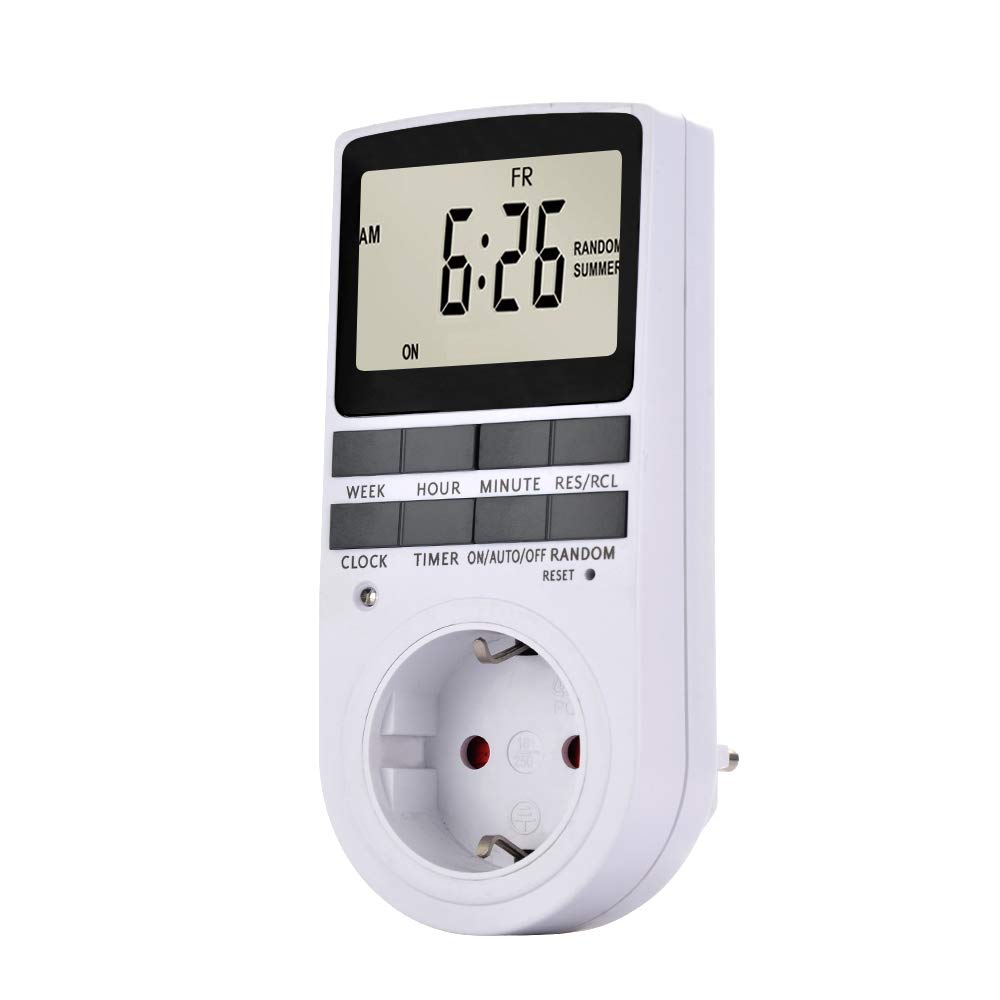Gecheer Pack of 1 Digital Plug-in Timer Socket LCD Display 10 Programmable Switching Programs 24 Hours & 7 Days Energy Saving Timer Socket for Electrical Appliances AC230V EU Plug