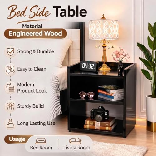 Image of SPYDER CRAFT 2 Tier Engineered Wood Bedside Table for Bedroom|Wooden Modern Side Tables for Bedroom|Side Table for Bed Room|Corner Table for Bed Room (Finish Color -Black, DIY(Do-It-Yourself))