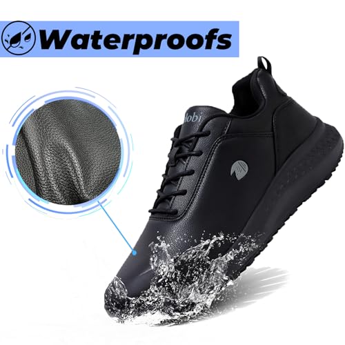 Image of Non Slip Work Shoes for Men Slip on Waterproof Kitchen Chef Restaurant Walking Sneakers Comfortable Food Service Working Footwear Leather Nursing Shoe