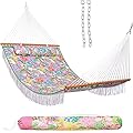 Lazy Daze Hammocks 12 FT Double Layered Quilted Fabric Hammock Swing with Pillow and Carrying Bag, Elegant Tassels and Spread Bar Heavy Duty Stylish for Two Person, Floral