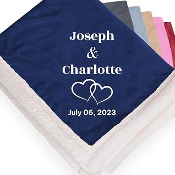 Personalized Passion Anniversary Sherpa Throw Blankets - 50"x60" Customized Reversible Micro Mink & Sherpa Winter Blanket - Super Soft and Cozy Throw for Couples - Hearts - Navy