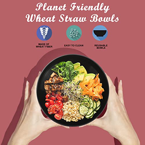 Wheat Straw Bowl Sets,6 Pcs Unbreakable Cereal Bowl 36 Oz,Microwave And Dishwasher Safe Bowls,Soup Bowl Sets Bpa Free Eco Friendly Bowl For Serving Soup,Oatmeal And Salad （Black Grey） #TOP3