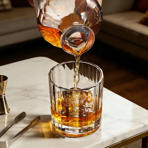 Image of 28Oz Decanter and Glass Stopper Striped Pattern Decanter for Wine Whiskey, Bourbon, Brandy, Liquor, and Rum Juice Water Mouthwash