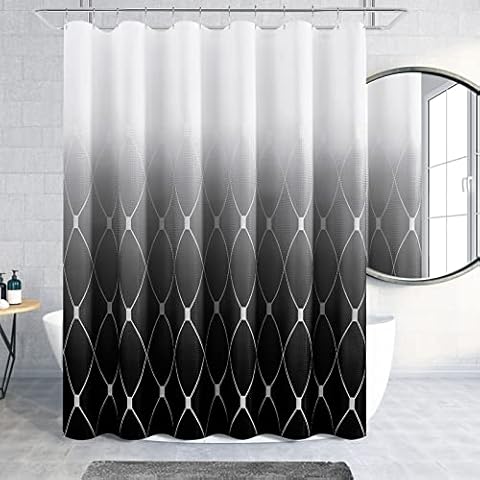 Black and White Shower Curtain, Black Ombre Geometric Men Bath Shower Curtains for Bathroom, Masculine Shower Curtain, Durable and Machine Washable, 72 x 72 Inches, Black White and Gray Cover