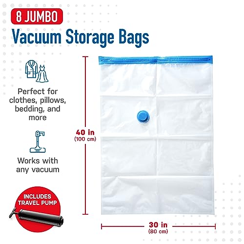8 Pack Jumbo Vacuum Storage Bags for Comforters, Blankets & Clothes – Jumbo Vacuum Sealed Compression Bags with Hand Pump – Space Saver Storage Bags for Bedding, Moving, Travel & Organization - Image 4