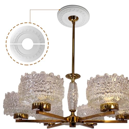 Image of Uenhoy Split Lighting Ceiling Medallions for Light Fixtures and Ceiling Fans, 12 inch OD x 4 inch ID Round Ceiling Cover Plate, PU Ceiling Fan Medallion, White