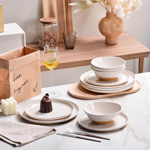Melamine Dinnerware Sets, Dinnerware Sets For 4, 12pcs Plates And Bowls Sets With 6PCS Dinnerware Plates Unbreakable Dishwasher Safe BPA Free