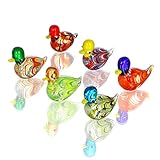 HDCRYSTALGIFTS 6pcs Mini Blown Glass Mandarin Ducks Figurines Collectible Art Glass Animal Miniature Figurines Showpiece Ornament (Colorful)