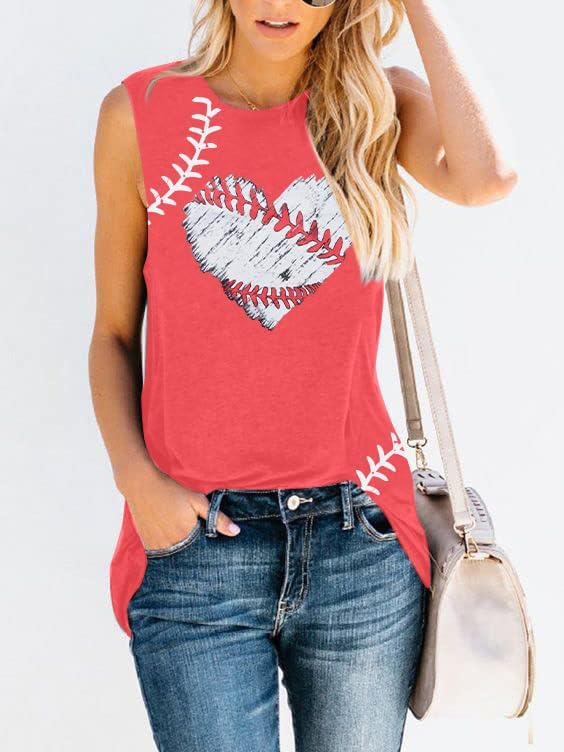 Baseball Tank Tops Women Baseball Heart Print Shirt Funny Play Ball Tank Casual Sleeveless Vest Summer Graphic Tee Top - Image 4