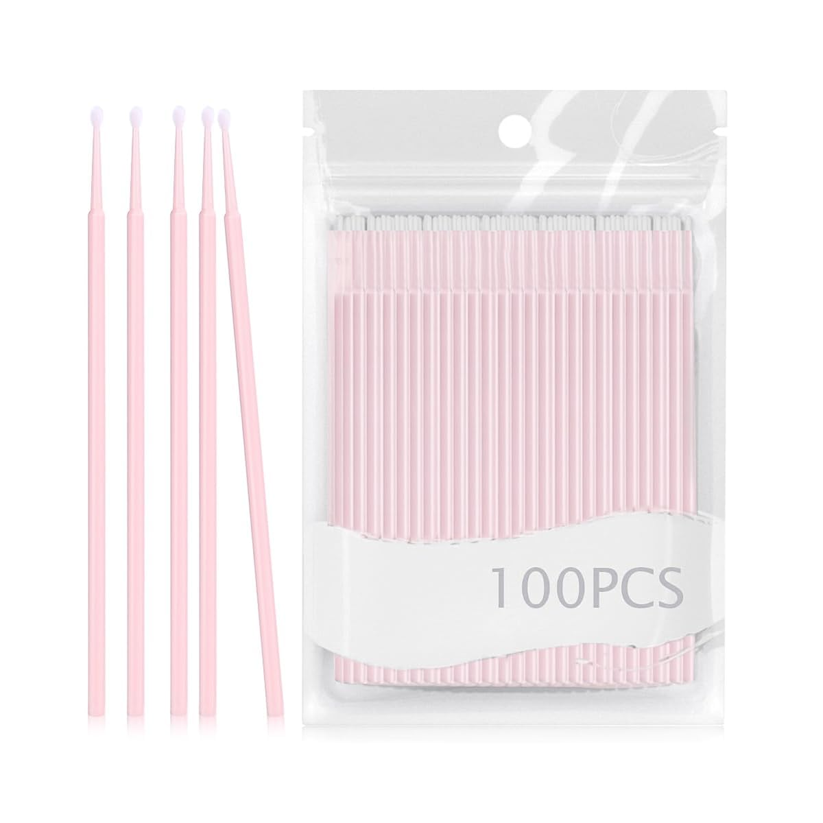 100PCS Microfiber Makeup Swabs for Precision Correction, Disposable Lint-Free Microbrushes Applicator Sticks for Eyelash Extensions, Eyeliner, Mascara Cleanup & Lipstick Touch-Up Pink-image-11