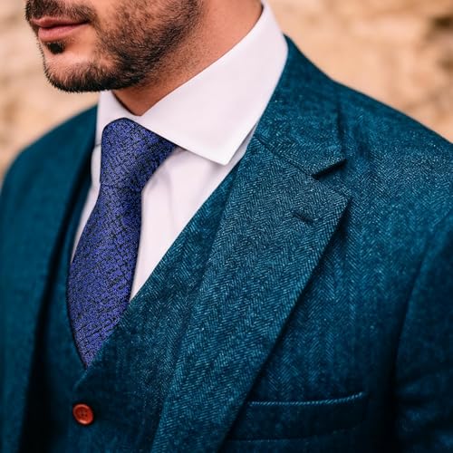 Image of Barry.Wang Skinny Ties for Men Cashmere Wool Blend Necktie with Tie Clip | Tie and Tie Clip Set, Cashmere Wool Blend, Textured Woven Stripe, 2.76 x 63 Inches, Extra Long Slim, Wedding Work Winter