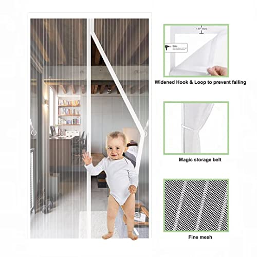 Magnetic Screen Door Fit Door Size 36×90 Inch Hands Free Self Sealing,Full Frame Magic Tape Mesh Screen Door With Magnets Heavy-Duty Mesh Curtain For Sliding French Door/Entry Door/Interior-White #TOP1
