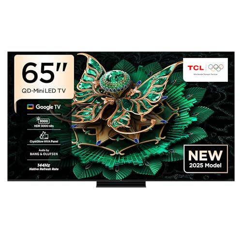 TCL 65C7K Television 65 Inch Smart TV 4K QD-Mini LED Colorful Quantum Crystal HDR 2600nits Gaming Google TV, 144Hz Native Refresh Rate, Audio by Bang & Olufsen, Dolby Atmos, Game Master (2025 Model)