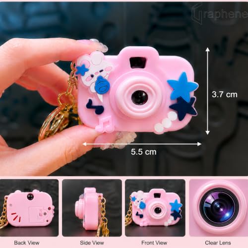 Image of GRAPHENE Cartoon Projection Real Camera Keychain Cute Bell Charm Multicolor Mini Key Ring Bag Tag Car Home Light Projector Toy for Kids 5-10 Years Girls Boys Kitty Birthday Return Gifts (Pack of 2)