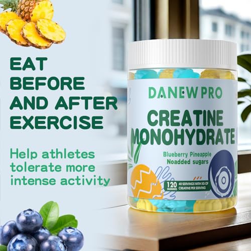 creatine monohydrate gummies or men amp women creatine monohydrate for muscle strength muscle builder energy boost pre-workout supplement120 count-blueberry pineapple flavor