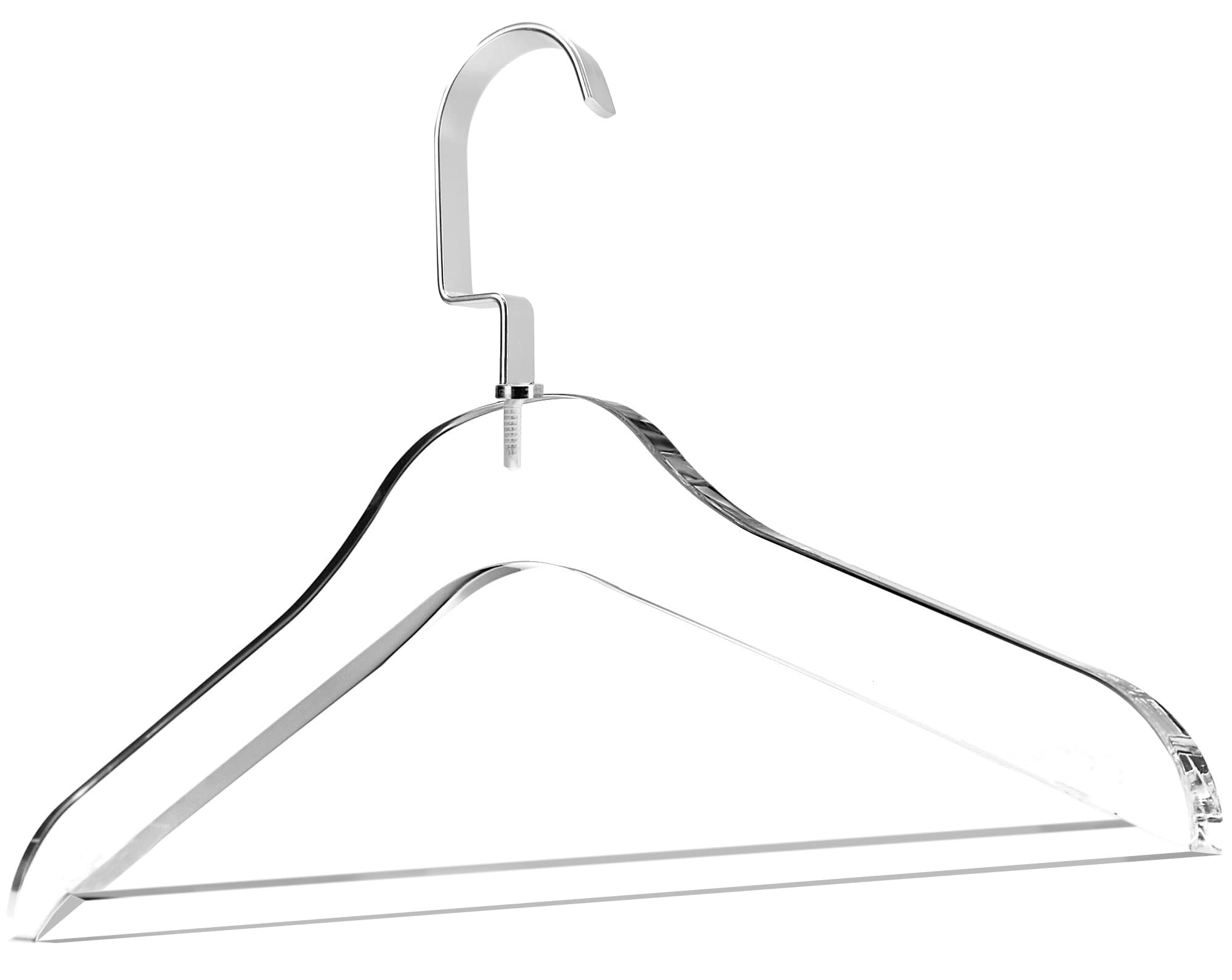 Clear Acrylic Clothes Hangers - 10 Pack Stylish and Heavy Duty Closet Organizer with Chrome Plated Steel Hooks - Non-Slip Notches for Suit Jacket, Sweater - by Designstyles (Silver Pants Bar)
