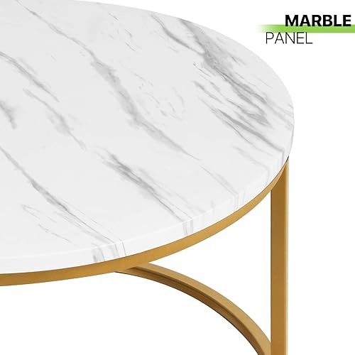 Miniatura 8 de Magshion Juego de 2 mesas auxiliares redondas de 35 pulgadas mesa circular moderna para sala de estar mesa auxiliar decorativa