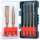 TGFTGF 6-Piece Rotary Hammer Drill Bit and Chisel Set, YG8C Carbide Tip, SDS Plus Concrete Drill Bits, Masonry Drill Bit Set for Stone Brick with Storage Case, Ideal Tools for DIY Home Gift Men Friend