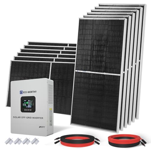 ECO-WORTHY 9.36KWH 2340W 48V Solar Power System Kit Off Grid Solar Panel Kit with 5000W 48V All-in-One Off-Grid Charge Inverter and 12pcs 195W Mono Solar Panel and Z Mounting Brackets.Plug a
