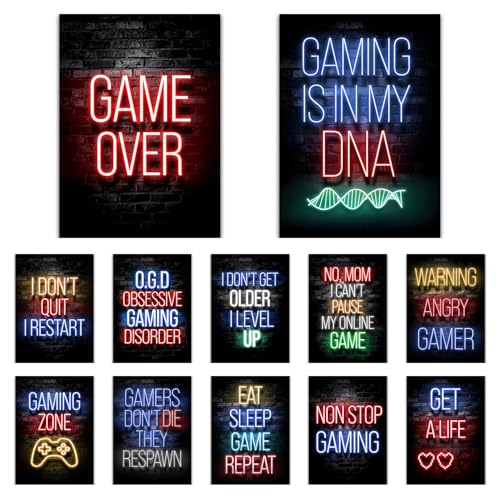 Gamer Zone Wall Stickers, 12pcs Hanging Canvas, Art Prints Wall Art For Bedrooms For Boys, Gaming Poster Themed Art Poster 8”X 10” Unframed Wall Decor