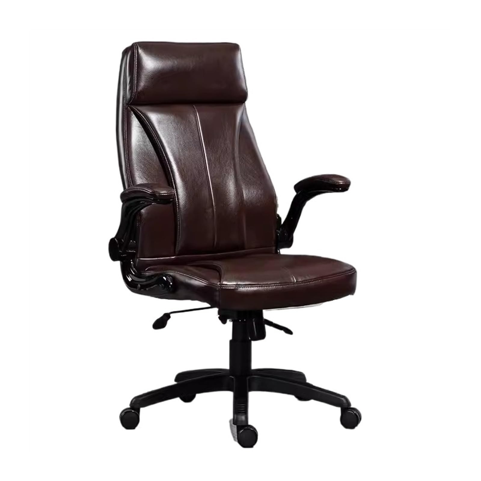HTTGDGDH Adjustable High Back Leather Executive Chair - Swivel Rolling Chair With Padded Flip-Up Arms For Home Office Ergonomic Comfort & Stylish Design,Bruin