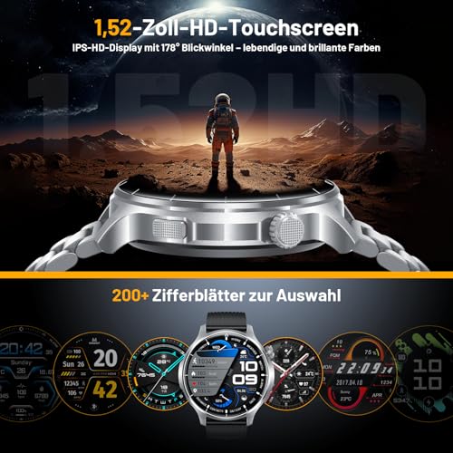 Image of Smart Watch for Men, 1.52 inch HD Fitness Tracker with Blood Pressure SpO2 Heart Rate Sleep Monitor, 110 Sports Modes, 1000mAh Battery Watches for Men Compatible with Android iPhone