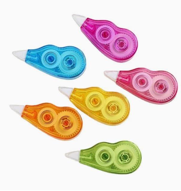 Juego de 12 mini cintas correctoras de 4 m x 5 mm con tapa protectora, 6 diseños coloridos, práctica ayuda correctora para oficina, escuela y oficina en casa, ideal para escribir y dibujar sin errores