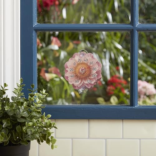 Image of Taylor Peony Dial Thermometer, 4-Inch Indoor Outdoor Silicone Suction Cup Thermometer, Weather-Resistant Temperature Gauge for Patio, Pool, Garden, or Garage, Pink