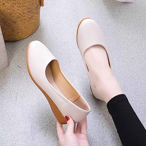 MSYINGL Women's Wedge Pumps,Leather Low Heeled Round Toe Wedge, Slip on Dress Pumps Shoes,Work Casual Walking Shoes 5