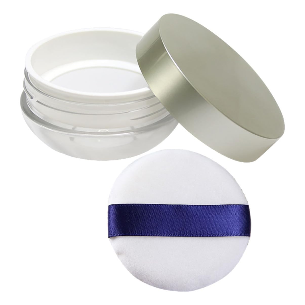 IWOWHERO Portable Loose Powder Box Compact Makeup Powder Case for Travel Mesh Cover Abs Flocking Plastic