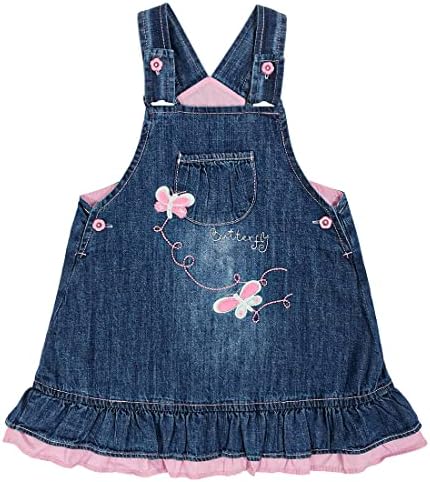 Peacolate 3M-24M Baby Girl Denim Casual Cute Dress(Pink butterfly,9-12M)