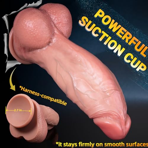 Image of 8 Inch Girth Thick Big Dildo - 2.56 inch Diameter Huge Realistic Giant Anal Dildo with Strong Suction Cup, XL Fat Wide Dual Density Silicone Dildos for Men and Women, Adult Sex Toys & Games