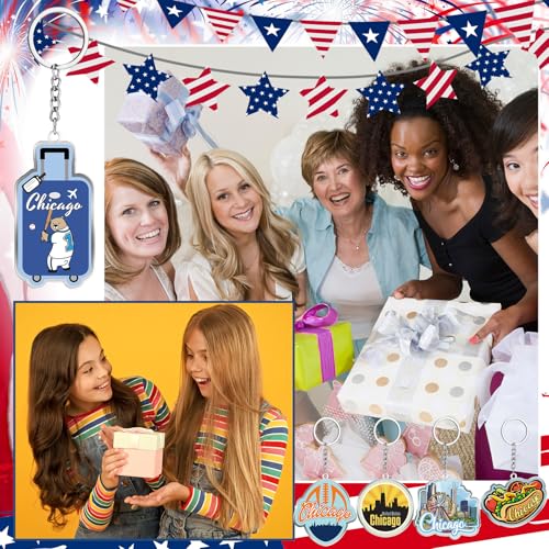 Image of Sureio 25 Pcs USA Souvenir Keychain Gifts Bulk Men California Los Angeles Texas Florida Chicago Silver Metal American Keyring
