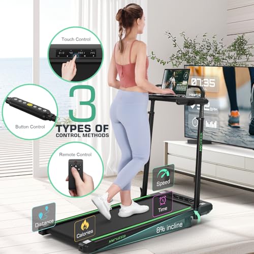 Image of Walking Pad Treadmill with Incline & Adjustable Height, Under Desk Treadmills with Removable Desk Workstation,Foldable Treadmill for Home with Handle /Office 300lbs Max