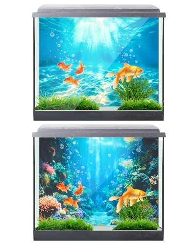 Image of Mindsoft 4 Pack Aquarium Background Polyester 11.8 x 11.8 Inch Cloth Fish Tank Background Undersea Corals Sunshines Rock Aquatic Plants Wallpaper with Double-Sided Tape