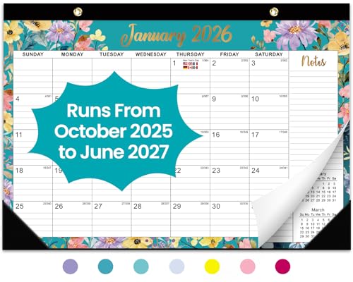 Desk Calendar 2026, 21 Months Calendar Runs from October 2025 to June 2027 - Large 17' x 12' Desktop/Wall Monthly Desk Planner for Home School, or Office - Floral