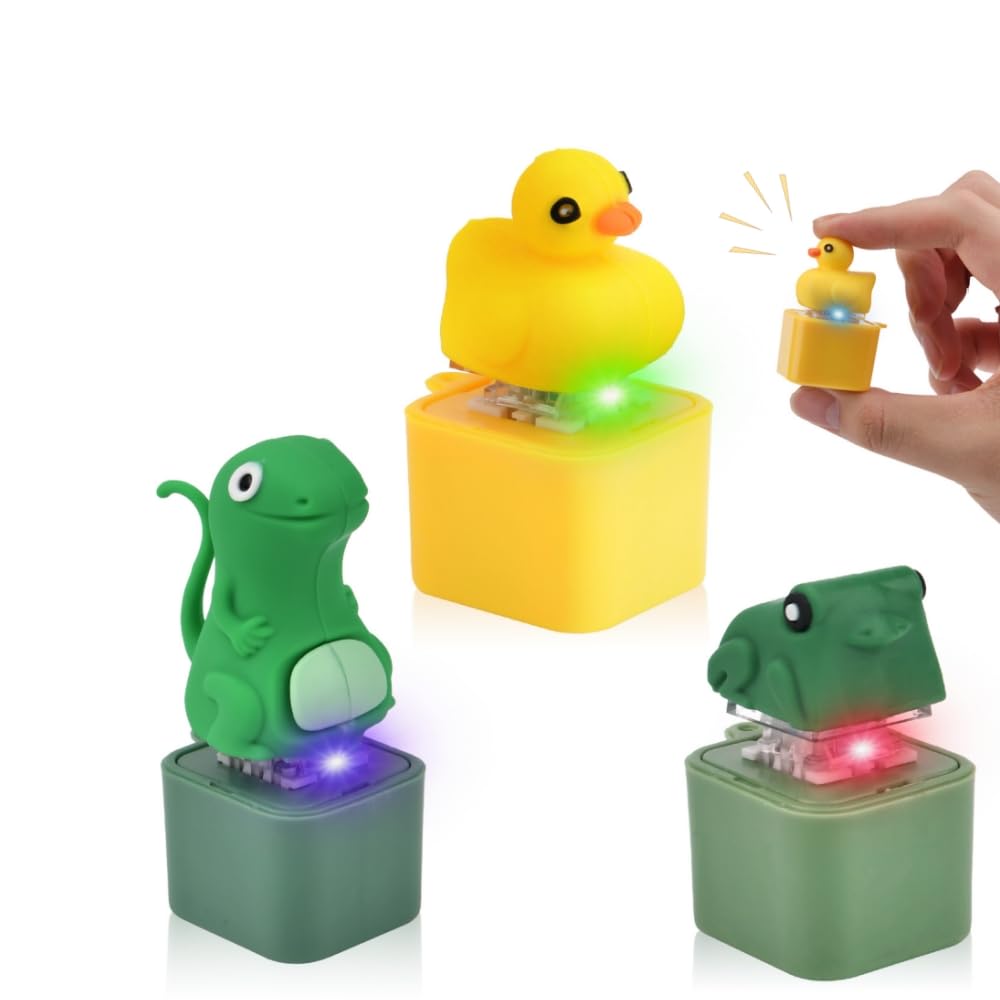 3 Stück Tastatur Schlüsselanhänger Ente, Fidget Spielzeug Ente Schlüsselanhänger, Duckey Keychain mit bunten Lichtern und Sound, Lustige Gadgets Antistress Frosch Sensorik Spielzeug