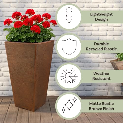 Large Outdoor Planters 2-Pack - 22.4-Inch Tall Planters for Outdoor Plants or Indoor Pots for Plants - Plastic Flower Pots for Patio, Entryway, or Front Porch Decor by Pure Garden (Bronze) by Pure Garden - Used condition - Image 2