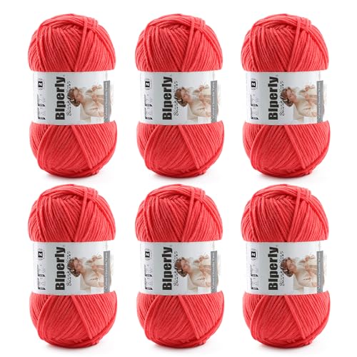 Image of Skinny Chenille Yarn for Crocheting and Knitting, 6 Pack of 50g /158yds - 948yd Total, Soft Fluffy Yarn for Crochet Amigurum & Baby Blankets, Thin Chenille #2 Plush Crochet Yarn (6, Red)