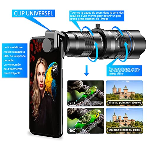 Image of Apexel HD 20-40X Zoom Lens,Telephoto Mobile Phone Zoom Lens with Tripods for iphone 11 pro huawei P40 Samsung and More
