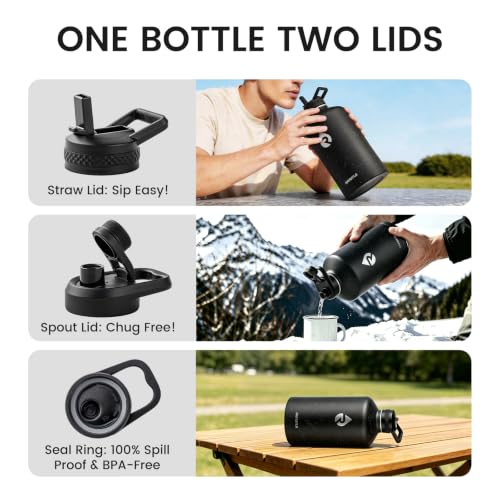 Image of RAYMYLO 128oz Insulated Water Bottle, Triple Wall Vacuum Stainless Steel Water Bottles - Keeps Cold 48H, Reusable One Gallon Flask Jug for Gym, Sports, Camping, Hiking,Travel, Starry Sky-Black