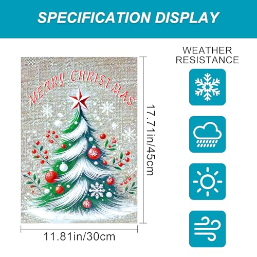 Image of BlissYard Christmas Garden Flag 12x18 Inch Tree Red Berries Yard Decor | Double sided polyester, tree red berries design, classic holiday home decor for Christmas porch and yard